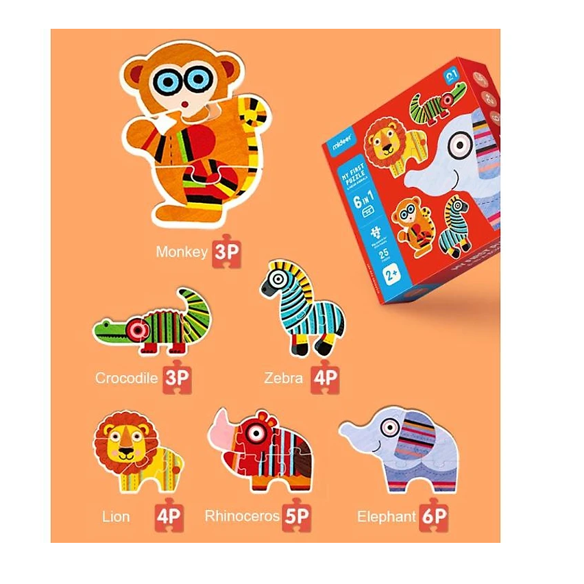 Xếp hình Mideer My First Puzzle - 6 in a Box: Động vật hoang dã - Animal - MD0078